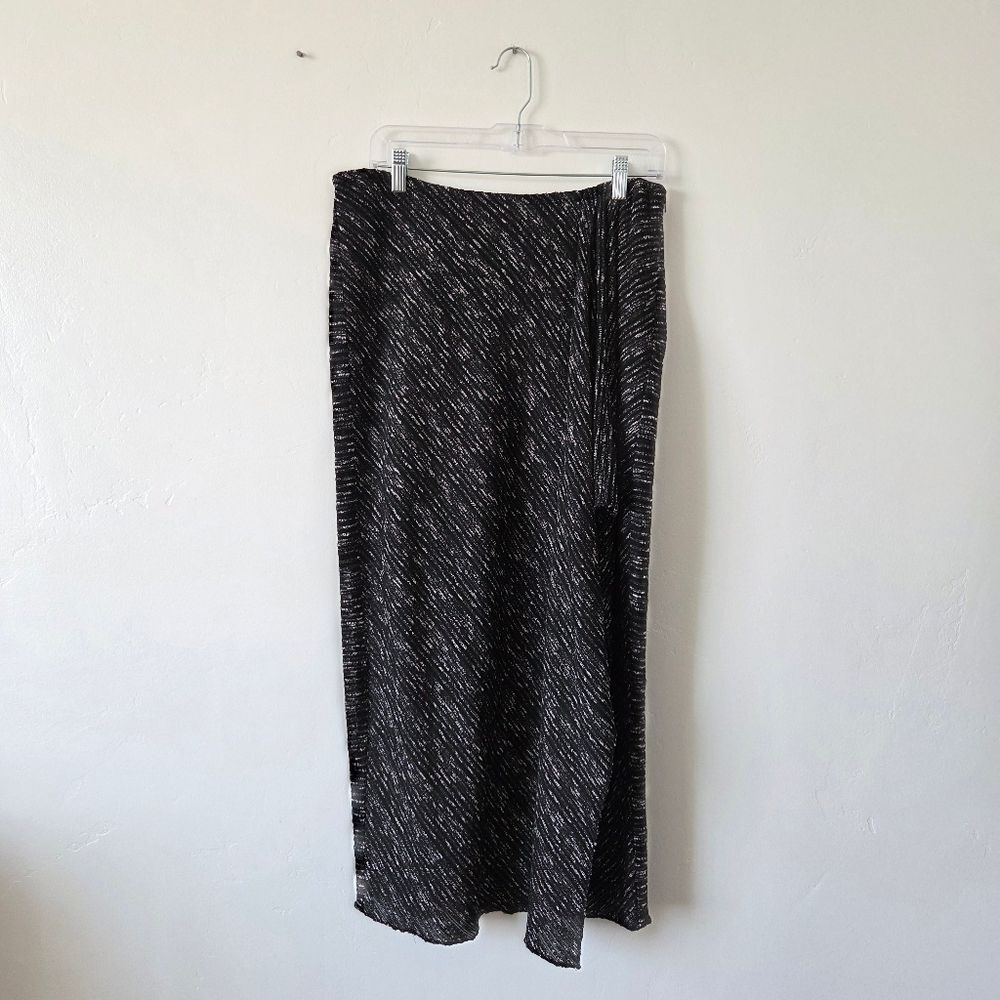 W By Worth Tweed Knit Maxi Skirt Assymetric Hem Ruffle Front Slit Y2K Whimsigoth